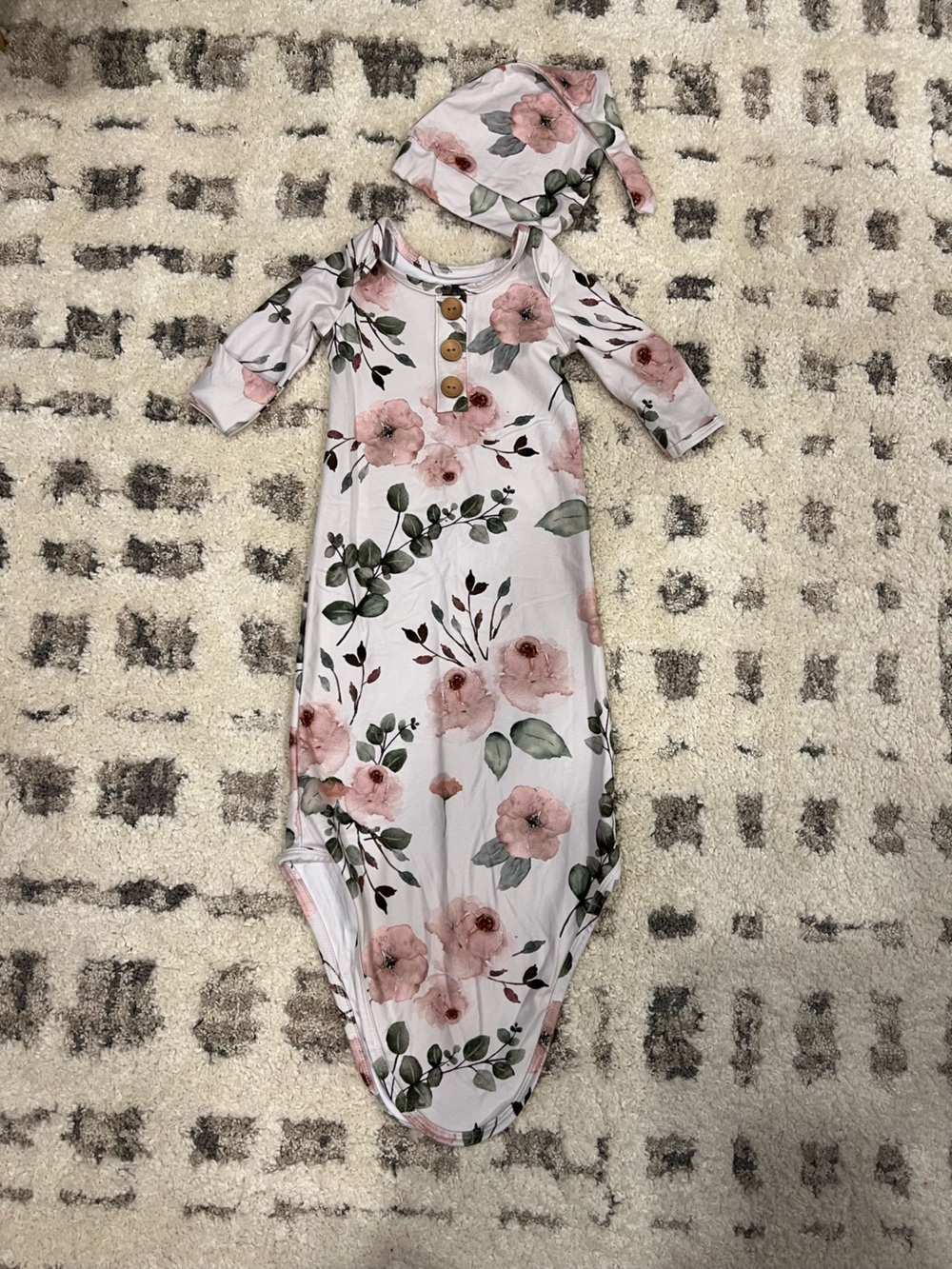 Caden Lane Floral and Pink Baby Matching Gowns and Hats Set - Picture 5 of 10